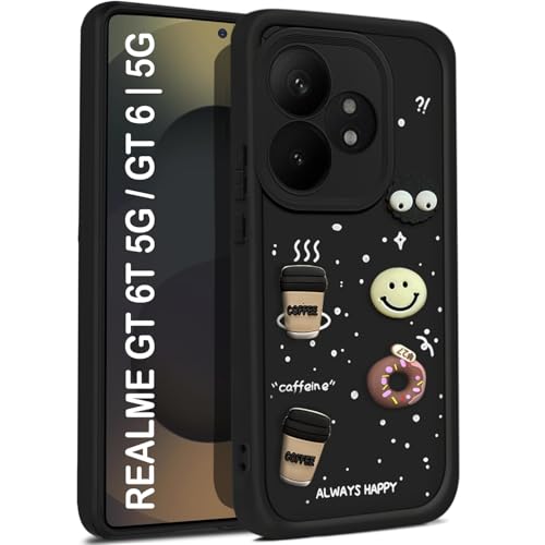 Image of TRUEUPGRADE Back Case Cover Compatible for Realme GT 6 / GT 6T 5G | Cute Fun Cartoon 3D Ball | Coffee Silicone Case | Camera Protection | Body Protection | Shock Proof | Color Black