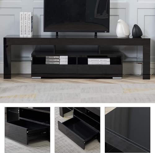 Bonzy Home Led Tv Stand For 65 Inch Tv Entertainment Center Black Tv Stand With 16 Colors Rgb Light And Rf Remote Control Modern Tv Media Console For Living Room Bedroom #TOP2