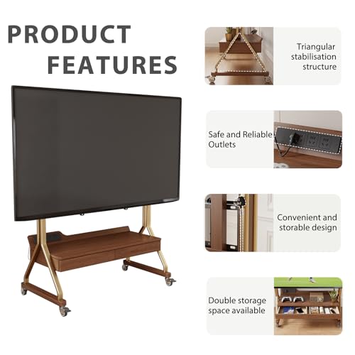 Image of AnywaysWood TV Cart Rolling TV Stand with Wheels for Most 40-75 inch TVs up to 300lbs Height Adjustable, Tilting, Tall Heavy Duty TV Stand with 2 Drawers Power Strip, for Living Room