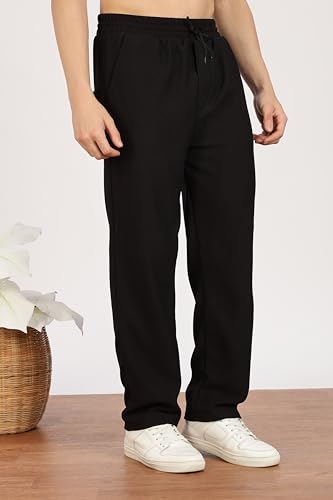 Image of Men's Regular Fit Textured Trousers with Elastic Waistband & Drawstring Closure - Casual & Smart Everyday Pants