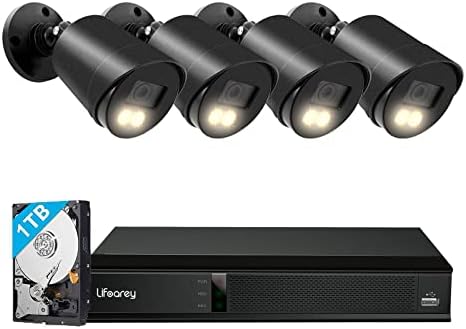 Lifoarey 1080P Home Security System, 8CH DVR with 1TB HDD and 4pcs 1080P Waterproof CCTV Cameras, 24/7 Recording, Motion Detection, Colorful Night Vision 75ft, Remote Access Security Camera System