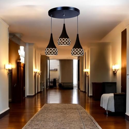 Image of GreyWings 3 Light Hanging Light for Home | Black Aluminium Pendant Light with E27 Holder | Modern Ceiling Hanging Lamp for, Bulb Not Included, Cluster Set