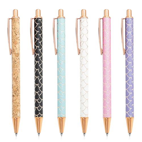 Lot de 6 stylos à bille rétractables avec motif goutte d'eau - Cadeaux appropriés pour filles et femmes (motif goutte d'eau)