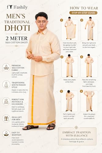 Image of Men's Traditional Indian Shirt and Dhoti Set, Full Sleeves Tissue Silk Cotton Shirt With Dhoti 2 metres for men