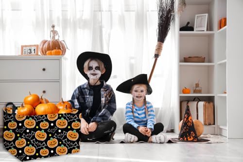 Image of Essme Rectangular Halloween Basket,Kids Baskets Empty with Handles for kids Halloweens Room Decor,Boys and Girls,Candy Basket（Black Pumpkin）