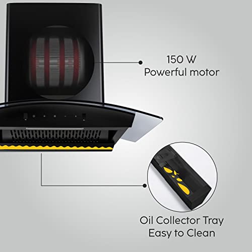Image of Glen Chimney Auto Clean Curved Glass Filter less Kitchen Chimney for home With 7 Year Warranty On Motor, with Motion Sensor 1200 m3 /h, Black (6058 BL Auto Clean) (CH6058BLAC90)