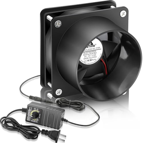 Image of GDSTIME Small Axial Exhaust Fan 80mm 12V DC Fan with AC Plug, 3 Inch Flange | Dual Ball, Variable Speed Control, for Soldering, Smoke Extraction, 3D Printer, DIY Cooling Ventilation Exhaust Projects