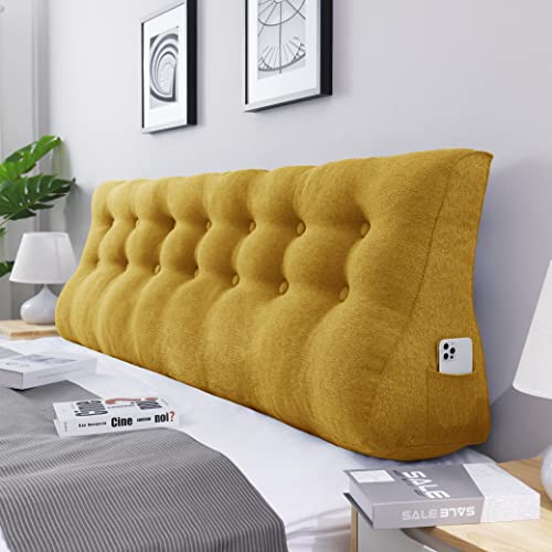 VERCART Cojin Cuña Lumbar Cojín de Lectura Cojines Cama Espalda Triangular Cabecero para Sofá Cama con Funda Lavable Lino Amarillo 200cm
