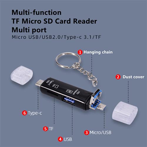 (2 Pieces) USB Type C Micro USB Hub OTG Adapter 3.0 Type-c Multi-Function TF Micro SD Card Reader Converter with Metal Hanging Chain (White)