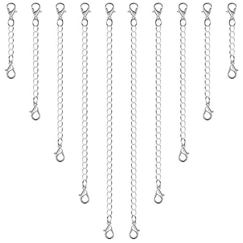 Anezus 10 Stück Halskettenverlängerungen, Schmuckverlängerungen für Halsketten, Silberarmbandverlängerung, Kettenverlängerung für Halsketten, Armbänder und Schmuckherstellung (verschiedene Größen) Cover