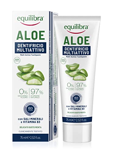 equilibra Igiene Dentale Aloe Dentifricio Multiattivo, Dentifricio Aloe Vera In Gel Delicato Dal Gusto Fresco, Aiuta A Proteggere Da Carie, Tartaro E Disturbi Gengivali, 75 ml, Confezione da 1