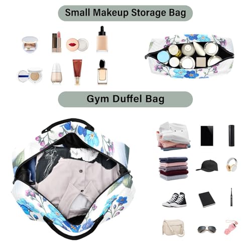 Watercolor Forget-me-not Pattern Duffle Bags for Women Men Waterproof Weekender Overnight Bags Hospital Bag Large Tote Bag with Toiletry Bag for Yoga Gym Travel Sport Hospital4