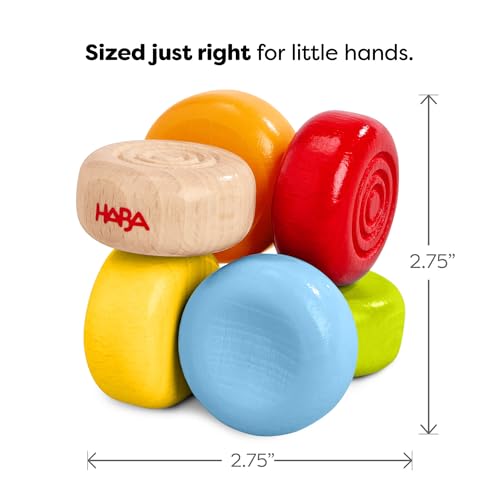 Image of HABA Color Drops Wooden Grasping & Baby Teether Toy - Sensory Toys for Babies & Rattle with Elastic Threading for Ages 6 Months and Up