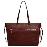 LEABAGS Turin Shopper aus echtem Leder im Vintage Look l Umhängetasche für Damen I Handtasche I Aktentasche mit Laptopfach I Schultertasche I Henkeltasche I 43x13x30 cm I Dunkel Braun