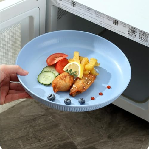 Image of Wheat Straw & Bamboo Fiber Plates Set, Lightweight Unbreakable Dinner Plates, Microwave and Dishwasher Safe, Plates Easy to Clean & Reusable (9 Inches, Blue, Set of 8)