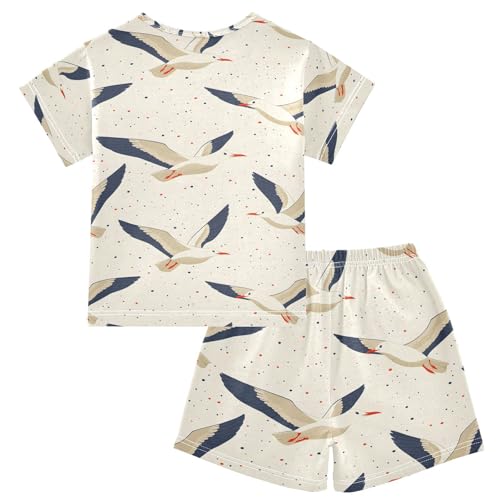 ALAZA Flying Seagull Bird Pajamas Set Short Sleeve Cotton Sleepwear Summer Pjs 2 Piece 5-14Y2