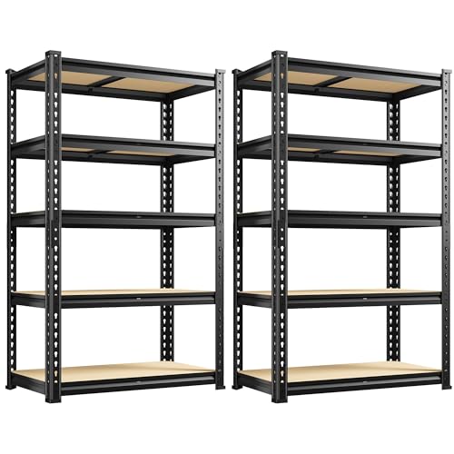 REIBII Set of 2 Storage Shelves 5 Tier Garage Shelving Heavy Duty Metal Shelving 2000LBS Garage...