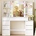 Hzuaneri Dressing Table with 8 Drawers, Vanity Desk with Large Mirror and Colorful Lights, Adjustable Brightness, Makeup Desk with Jewelry Storage, 120 cm Tabletop with Bedside Table, White