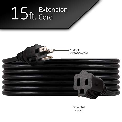UltraPro Outdoor Extension Cord, 15 Ft Heavy Duty, UL Certified 3 Prong Extension Cord, 16 AWG 125 VAC Outdoor Power Strip, 2 pack, Black, 46865