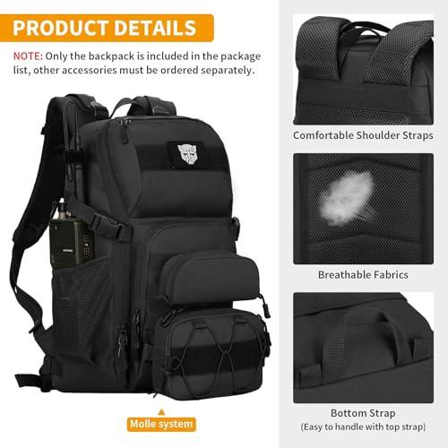 Image of HUNTVP Tactical Backpack Military MOLLE Backpack Hunting Rucksack Gear Assault Pack 25L WR(Black)