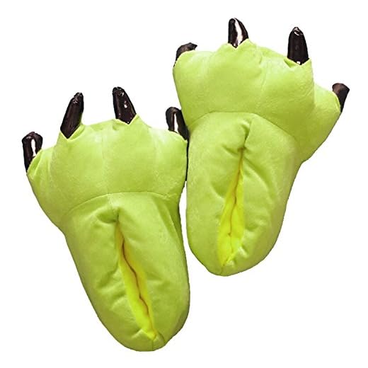 FashionFits Unisex Soft Plush Home Slippers Animal Costume Paw Claw Shoes Lime Green M for Adults US4-US7.5