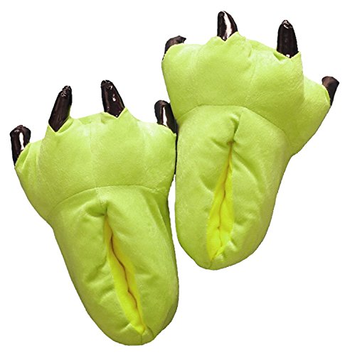 FashionFits Unisex Soft Plush Home Slippers Animal Costume Paw Claw Shoes Lime Green M