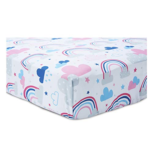 Image of Baby Boom Funhouse Let's Chase Rainbows 4 Piece Toddler Bedding Set - Includes Comforter, Sheet Set - Fitted + Top Sheet + Reversible Pillowcase for Girls Bed, Pink