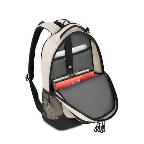 SWISSGEAR Cecil 18-Inch Laptop Backpack Fits 16-Inch Laptop, Travel Daypack with Organizer Pockets, Water Bottle Holders & Padded Straps &ndash; Cream/Black