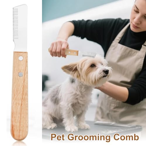 Hunde Trimmmesser für Stumpf Hundes Rauhaardackel Dackel Fein Deckhaar Terrier, Trimmkamm Hund mit Holzgriff, Haustierpflege Werkzeug mit Ergonomisch Geformtem Geschliffenem Edelstahl