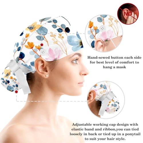 Image of Red Blooming Rose Flowers Black Working Cap with Scrunchy and Ribbon Tie for Women, Long Hair