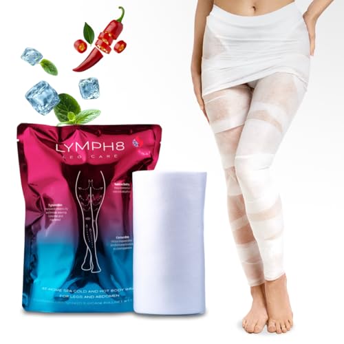 LYMPH8 Thermo-Active Body Wrap Hot and Cold Lymphatic Drainage & Sculpting Treatment for Legs&Stomach Helps Smooth,Tone&Firm the Skin With Caffeine, Niacinamide & Capsicum Extract 40 ft Pre-Soaked
