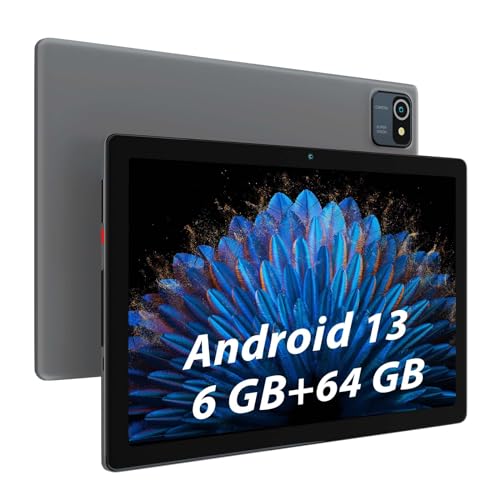 Hakaug Tablet 10 Inch Android 13 Quad Core 1280x800 IPS Touchscreen 5MP+8MP Dual Camera 6GB RAM 64GB ROM 128GB Extension 5000 mAh (Gray)
