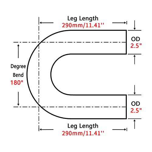 Image of 2.5 Inch 180 Degree DIY Custom Mandrel Exhaust Pipe Tube Pipe, T304 Stainless Steel, Universal Fit, 22.82 Inch End to End Length, 2.5'' OD Mandrel Bend Pipe 2PCS
