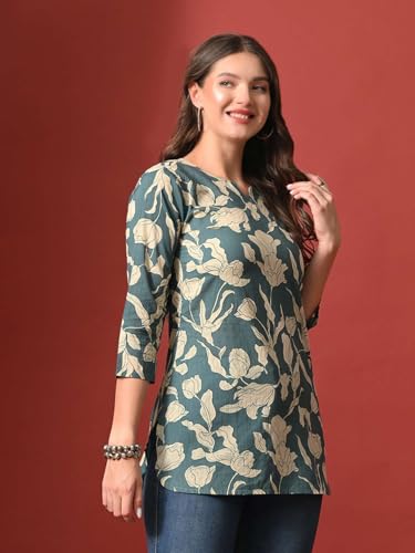 Image of Amazon Brand - Tavasya Women Pure Cotton Katha Plain Short Regular Fit Kurti |Short Top| Solid Casual Tunic