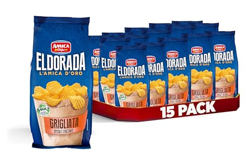 AMICA Chips - Eldorada Patatine Ricetta Grigliata, 15 Confezioni da 130g | Lenta Cottura, Taglio Spesso e Croccante, Senza Glutine