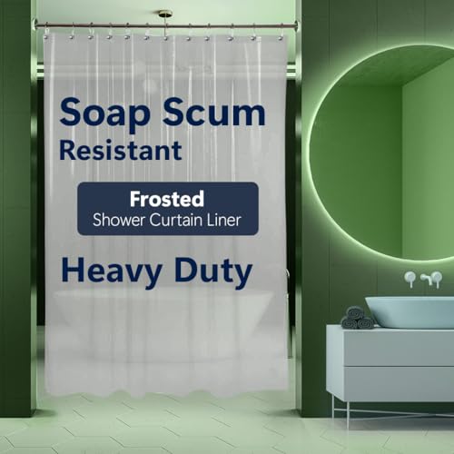 Epica Shower Curtain – Strongest Heavy-Duty Clear Vinyl 72x72 Shower Curtain Liner – Stain & Soap Scum Resistant with Rust-Proof Metal Grommets (Frosted)