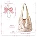 JeVenis Pink Crochet Tote Coquette Bow Aesthetic Hobo Bag for Women Beach Mesh Knitted Shoulder Bag Boho Shoulder Handbag