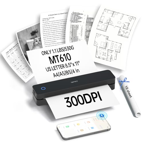 iDPRT Tragbarer Thermo Drucker, 300 DPI Mini Thermodrucker A4, Bluetooth Drucker Für Unterwegs, Zuhause, Studium, Kabelloser Drucker Für Den Heimgebrauch, Kompatibel Mit iOS, Android und PC, Schwarz