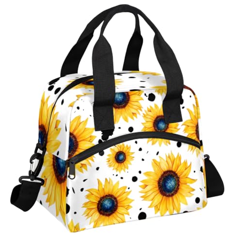 Aglebo Pattern Yellow Sunflowers Insulated Lunch Bag for Women Men Reusable Lunch Box Cooler Bag Large Leakproof Lunch Tote with Adjustable Shoulder Strap for Adult Work Picnic Camping Beach Office