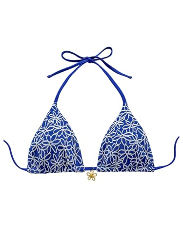 WDIRARA Women's Floral Textured Halter Bikini Top String Triangle Hawaiian Swimsuit Tops