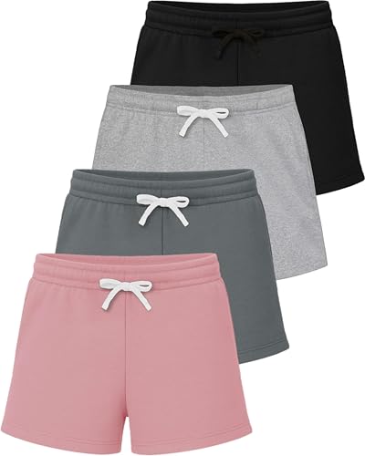 Real Essentials 3 Pack: Girls Fleece Shorts – Ultra Soft Pull On Lounge & Sport Shorts for School, Play & Everyday Comfort