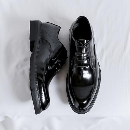 Men's Comfort Patent Leather Lug Sole Dress Oxfords Classic Lace-Up Non-Slip Chunky Heel Shoes for Business Office Daily2