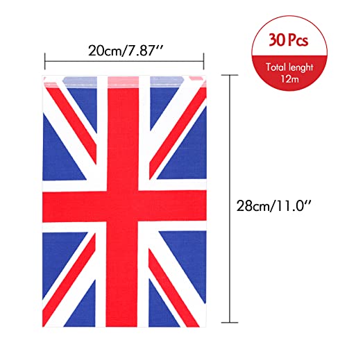 G2PLUS 12M Union Jack Flag Bunting, 30 PCS Rectangular Kings Coronation Bunting - Image 2