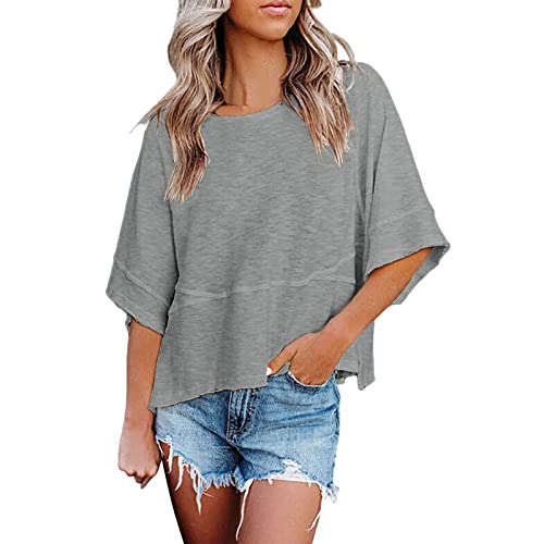 Camisetas Manga Corta Mujer Cuello Crew Casual Camiseta Mujer Loose Fit Sólido Top Básica Verano T-Shirt G1