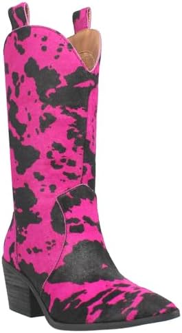 Dingo Womens Live A Leather Cow Printed Snip Toe Casual Boots Mid Calf Low Heel 1-2" - Pink - Size 8 M | Image 1