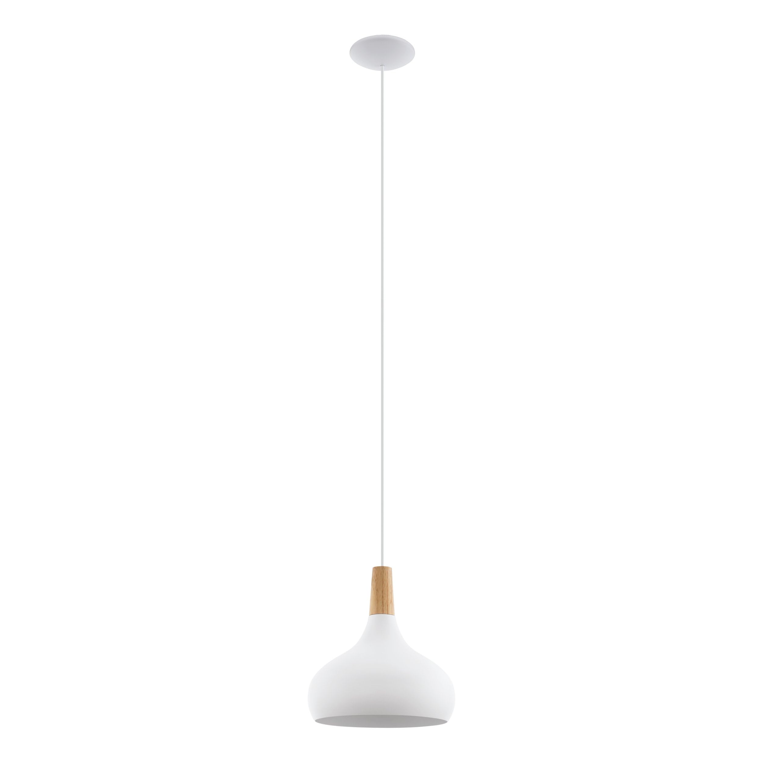 EGLO Pendellampe Sabinar, Pendelleuchte aus Stahl und Holz, Hängelampe in Weiß, braun, Fassung E27, Ø 28 cm, FSC zertifiziert