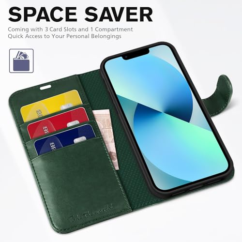 TUCCH Wallet Case for iPhone 13 5G 6.1-inch, [TPU Shockproof Inner Shell], PU Leather [RFID Blocking] Card Holder Magnetic Stand Protective Cover Compatible with iPhone 13 6.1" 2021, Midnight Green by TUCCH - Used condition - Image 7