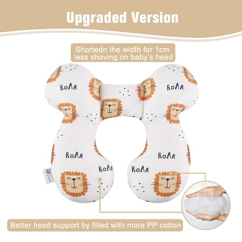 Image of vocheer Baby Travel Pillow(Upgraded), Head and Neck Support Pillow for Pushchair, Car Seat, Stroller, Bouncer, Cotton(Lion)