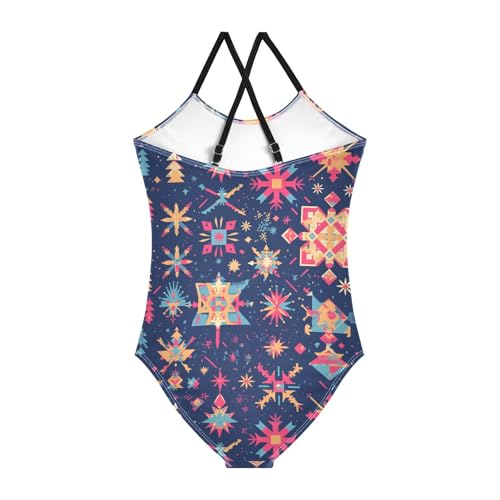 KLL Merry Christmas Multicolored Snowflakes Girls' 1 Piecing Swim Suit Summer Swimming Suits Adjustable Shoulder Strap2