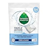 Seventh Generation Triple Action Clean Automatic Dishwasher Detergent Packs with Bio-Enzyme Power, Free & Clear, Fights 48-hour Stuck-on Food, 54 count